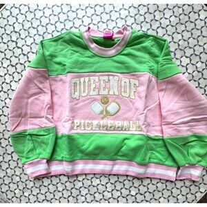 Queen Of Sparkles Green & Pink Pickleball Sweatshirt Medium NWOT